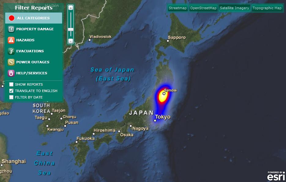 map of japan tsunami. Esri creates Japan Trends Map